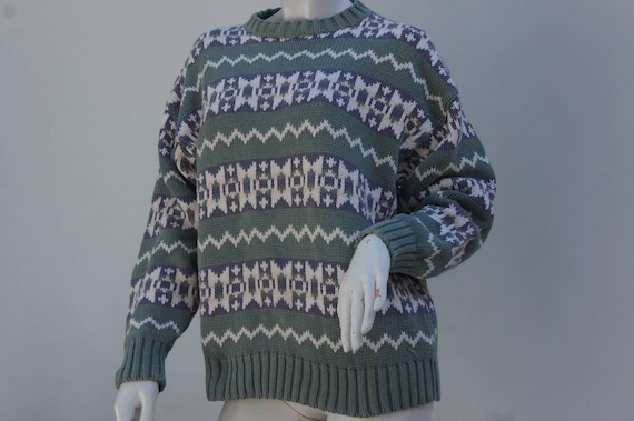 Gap Vintage Sweater Snowflake Fair Isle Grey Shetland Wool Crewneck Size L