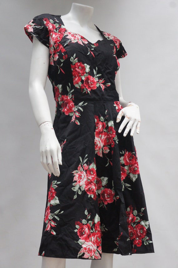 Vintage 90s 50s style Floral Rose Print Midi Dres… - image 9