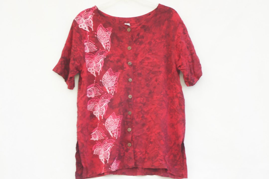 Vintage 90s Tie Dye Batik Print Butterfly Blouse/tunic - Etsy