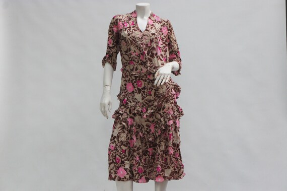 Vintage Antique 20s-30s Floral Print French Dress/
