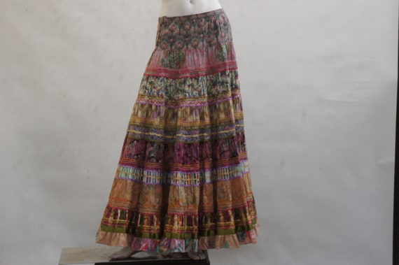Vintage Anna Konya Tiered Embellished Maxi Skirt … - image 1