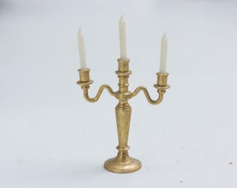 Vintage Miniature Brass Dollhouse Candelabra Candlestick Holder Collectible Cottagecore Victorian