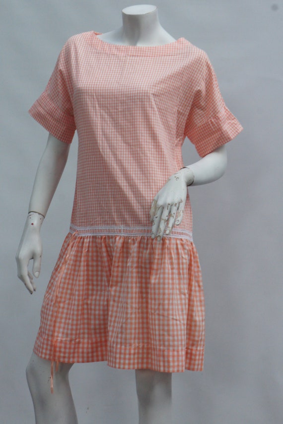 Vintage 80s Does 20s Gingham Dress  Drop Waist Dr… - image 3