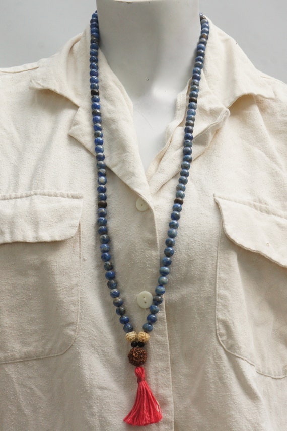 Vintage Asian Lapis Lazuli Beaded Necklace Boho Tr