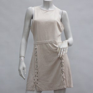 Vintage Y2k Beige Faux Suede Lace Up Mini Dress Retro Boho