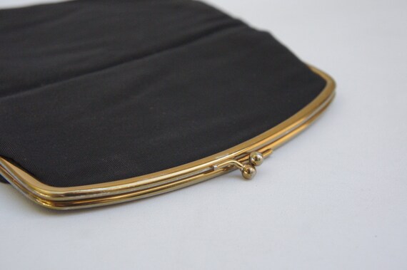 Vintage 50s-60s Black Kiss Lock Clutch Purse Bag … - image 4