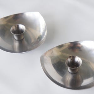 Vintage Danish Triangular Stainless Steel Candlestick Holders Denmark Scandinavian Mid Century Modern Home Decor Gift