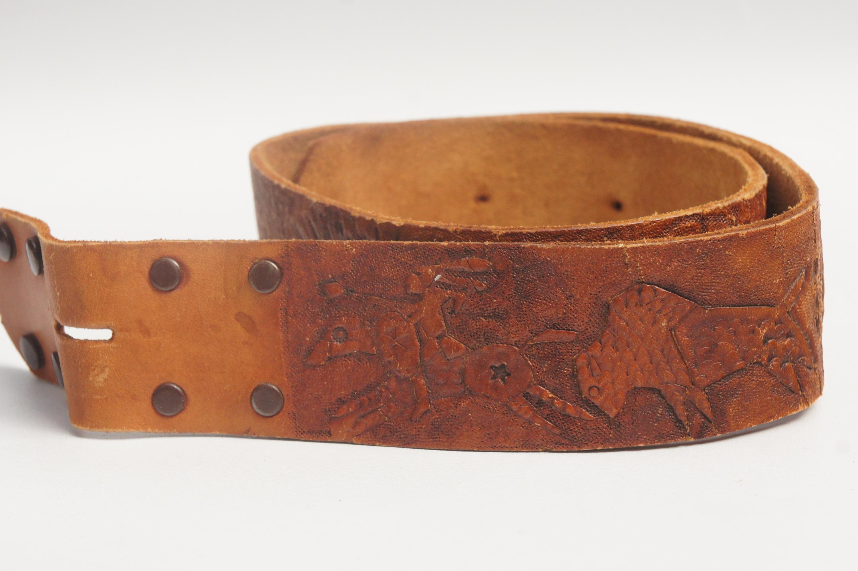 Vintage Tan Leather Tribal Western Wide Belt Native American Inspired Native American Leather Belt In Women main image 3