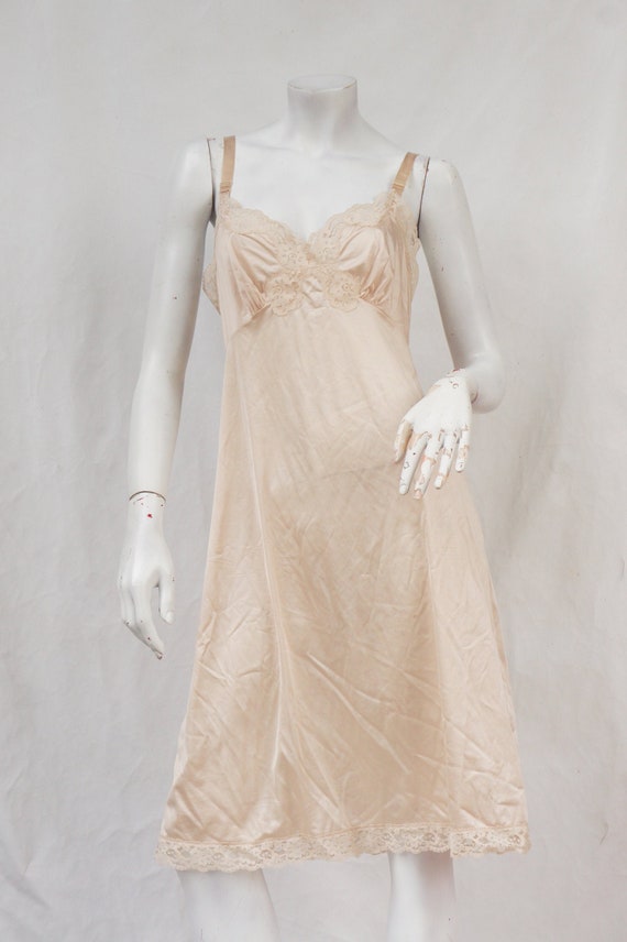 Vintage Lace Trim Nude Dress Slip by Vassarette Li