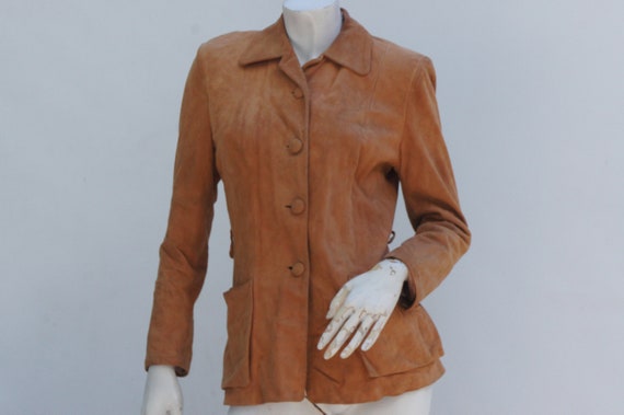 Vintage 40s-50s Tan Suede Jacket Size Small Leath… - image 1