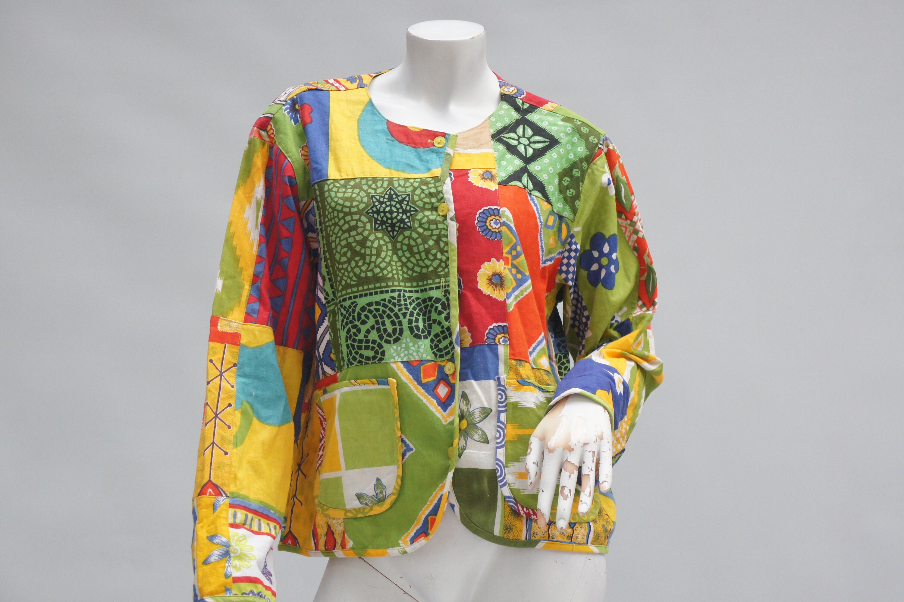 Sacred Threads　Vintage 1990s パッチワークコート Vintage 90s Bright Colored Tribal Print Patchwork Jacket Shacket