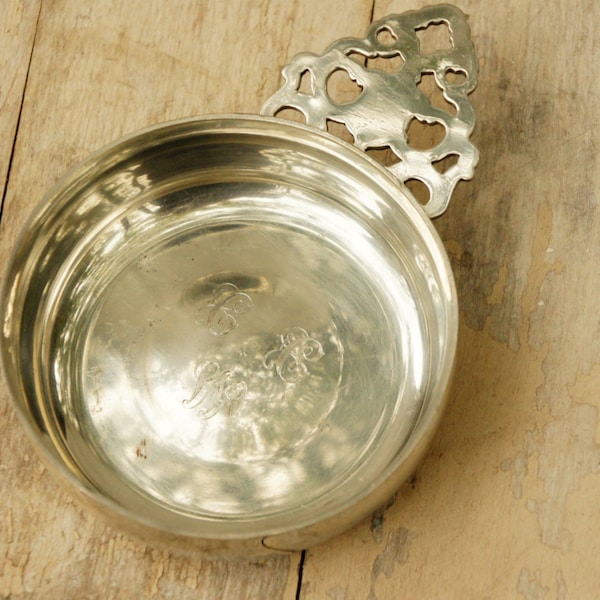 Vintage 70s-80s Silverplate Pewter Porringer Bowl Wedding Farmhouse Cottagecore