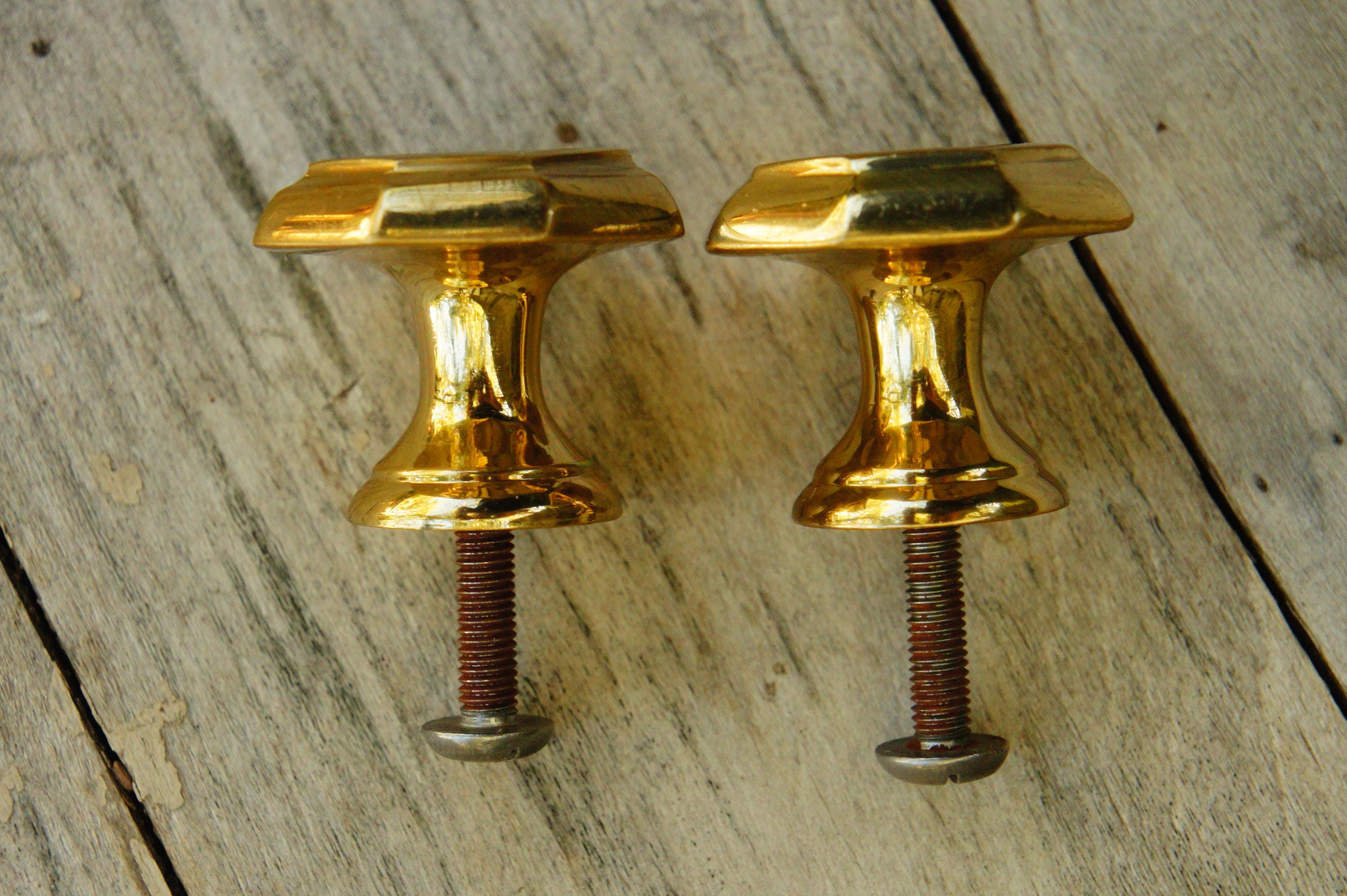 Vintage Swedish 70s Solid Brass Octagon Drawer Knobs/cabinet | Etsy