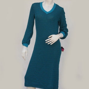 Vintage 70s Dead Stock Knit Striped Teal Sweater Dress New With Tags Retro Boho Nancy Greer Fashion