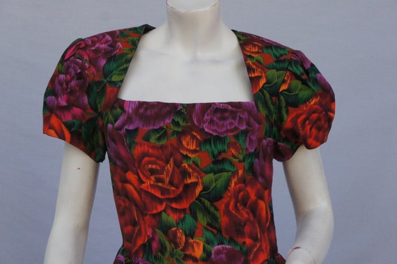 Vintage 80s 40s Style Floral Print Peplum Dress O… - image 2