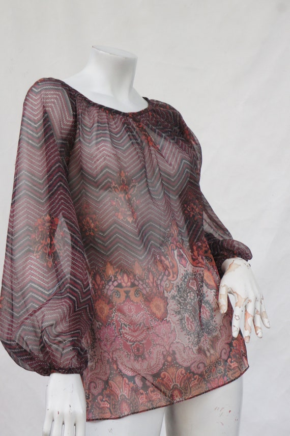 Vintage 70s Sheer Blouse Tunic Top Boho Hippie Re… - image 7