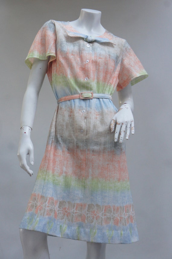 Vintage 60s Belted Sheer Midi Dress With Bow Retr… - image 8