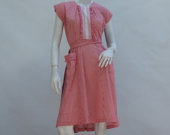 Vintage 40s-50s Gingham Pinafore Apron Dress Retro Farmhouse Cottagecore Grannycore