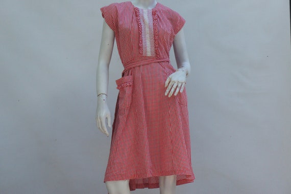 Vintage 40s-50s Gingham Pinafore Apron Dress Retr… - image 1