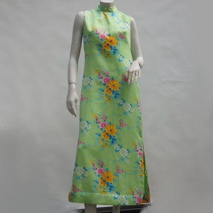 Vintage 60s-70s Mandarin Collar Floral Maxi Dress By Montgomery Ward Boho Hippie