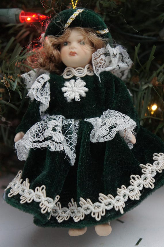 Vintage 90s Porcelain Doll Christmas Ornament Victorian