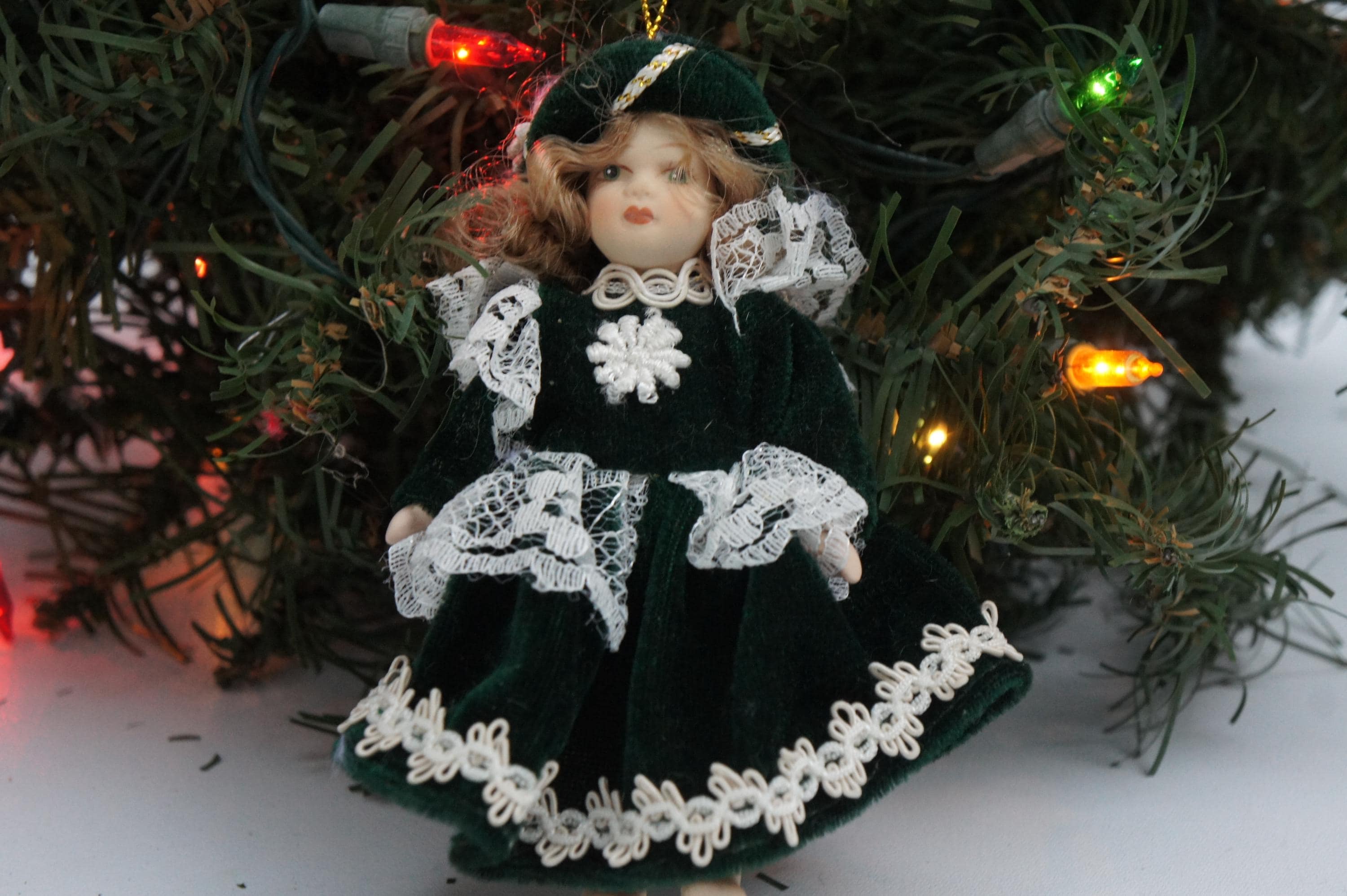 Vintage 90s Porcelain Doll Christmas Ornament Victorian