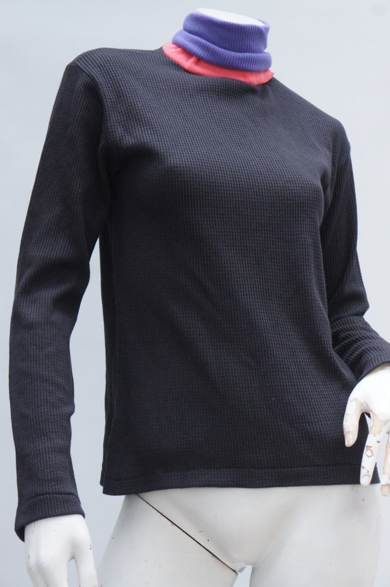 Vintage 80s-90s Colorblock Waffleknit Turtleneck … - image 7