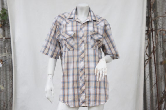 Vintage Men's Plaid Short Sleeve Western Shirt Co… - image 1