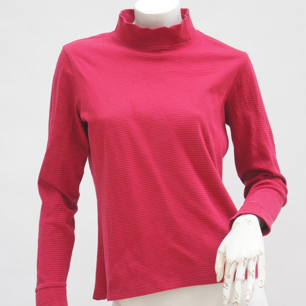 Vintage Y2k LL Bean Striped Mockneck Long Sleeve T-shirt Top Activewear