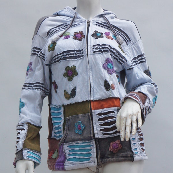 Vintage Applique Patchwork Hoodie Jacket By Katmandu Imports Nepal Hippie Boho