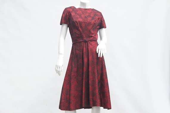Vintage 40s-50s Belted Asian Floral Print Dress