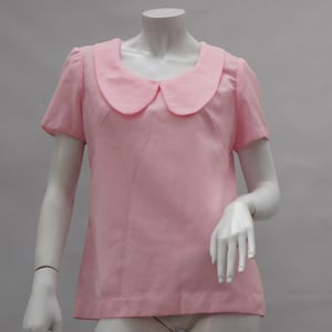 Vintage 60s Pink Peter Pan Collar Top Blouse Cottagecore Retro Mod Mid Century
