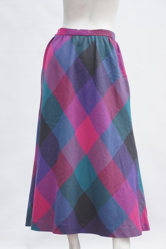 Vintage 70s Diagonal Plaid Midi Skirt Retro Mid C… - image 3