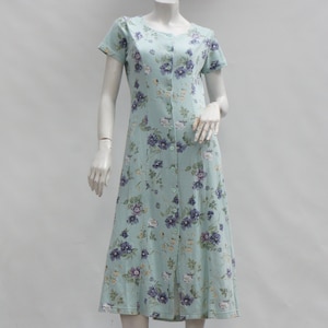 Vintage 90s Floral Print Button Down Knit T-shirt Dress Cottagecore Boho Retro