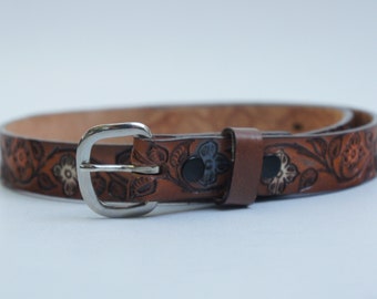 Ceinture vintage en cuir floral repoussé avec prénom Mary Western Cowgirl Boho