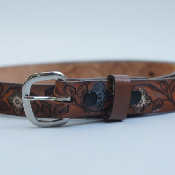 Vintage Tooled Floral Leather Belt With Name Mary Western Gift Cowgirl Boho