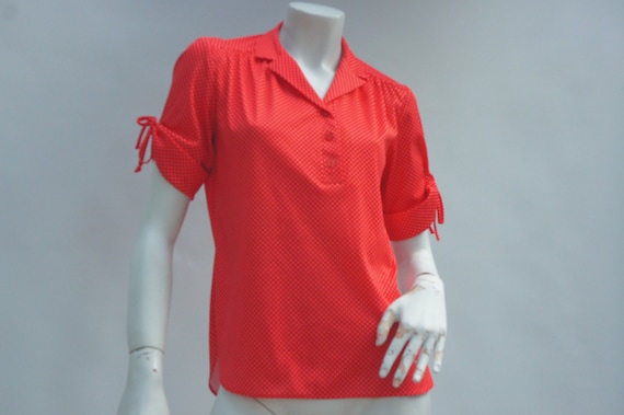 Vintage 70s-80s Red Polka Dot Short Sleeve Knit B… - image 1