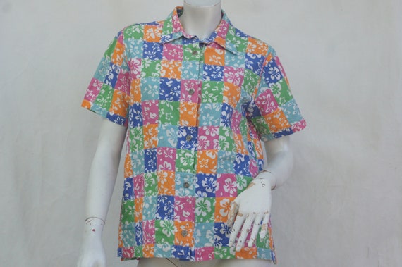 Vintage Patchwork Colorblock Floral Print Shirt B… - image 1