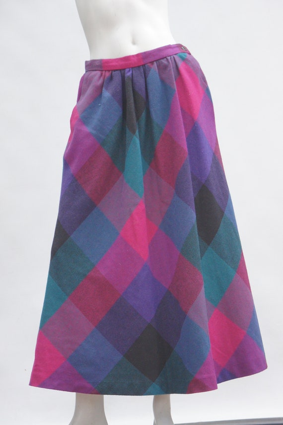 Vintage 70s Diagonal Plaid Midi Skirt Retro Mid C… - image 6