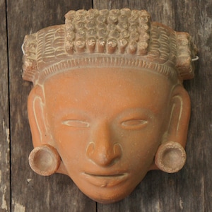 Vintage Large Ceramic Pottery Inca Mask Face Wall Hanging Tribal Ethnic Boho Decor Home Decor Gift
