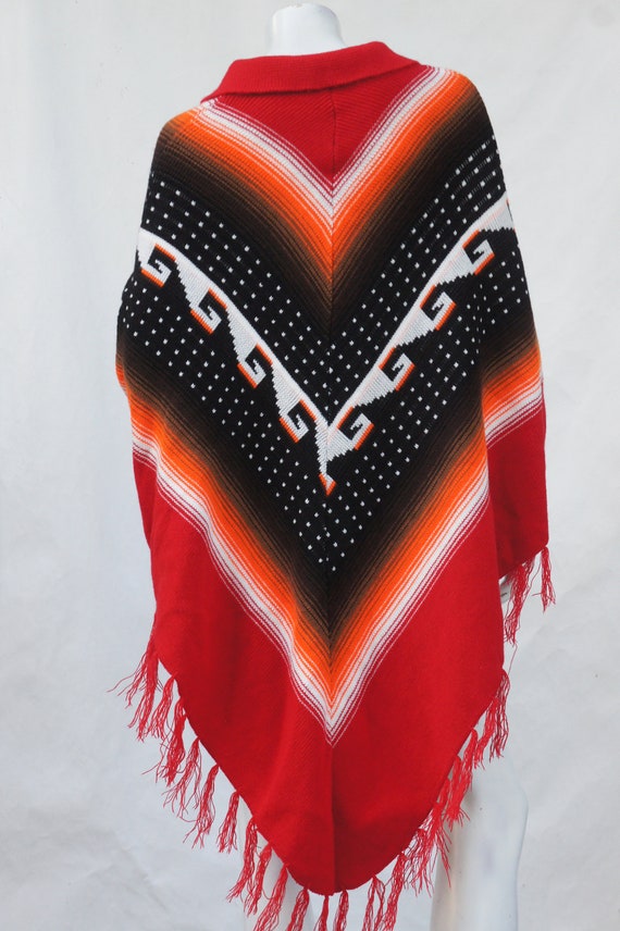 Vintage 70s Knit Southwestern Tribal Fringe Ponch… - image 9