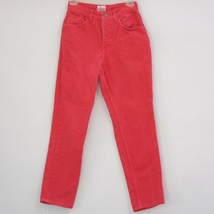 Vintage High Waist Tapered Red Denim Jeans High Rise Pants Trousers