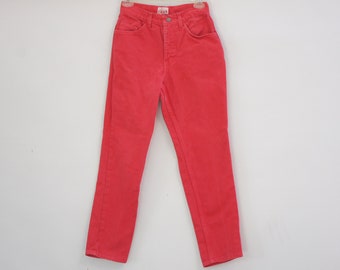 Vintage High Waist Tapered Red Denim Jeans High Rise Pants Trousers