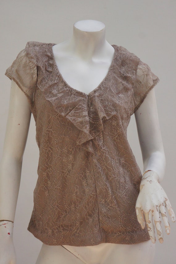 Vintage Y2k Ruffle Layered Lace Top Blouse Tunic - image 8