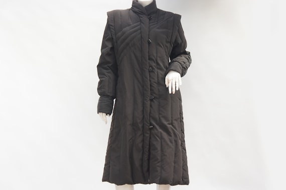 Vintage 80s Women's Long Black Down Puffer Jacket