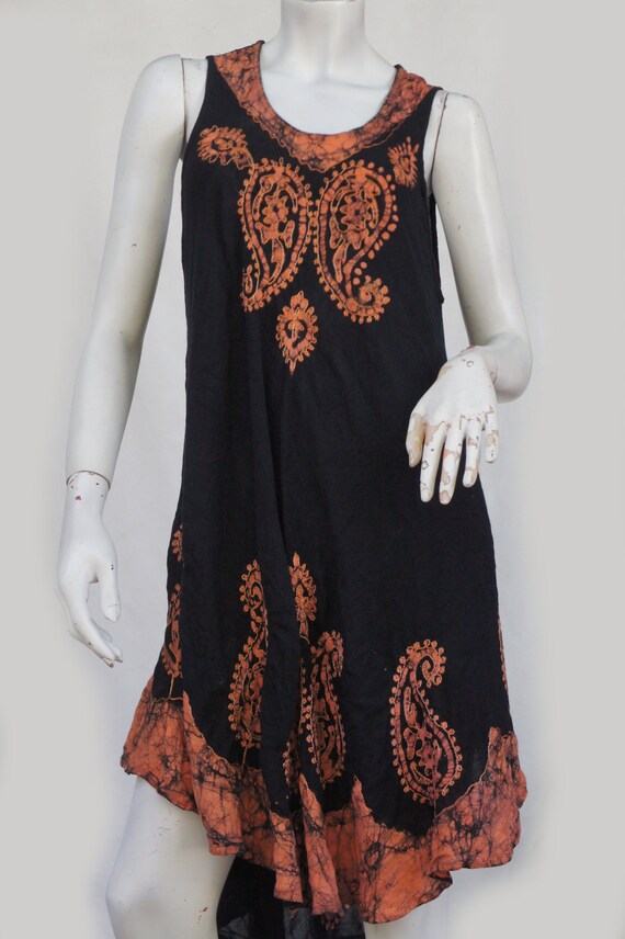 Vintage Embroidered Batik Paisley Print Indian Dr… - image 8