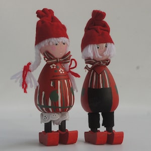 Vintage Swedish Handmade Wooden Gnomes Peg Dolls Figurines Folkart Hemslojd Farmhouse Swedish Country Cottagecore Home Decor Gift