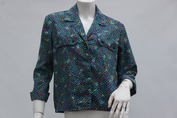 Vintage 70s-80s Boxy Cropped Blouse Shirt Jacket … - image 1