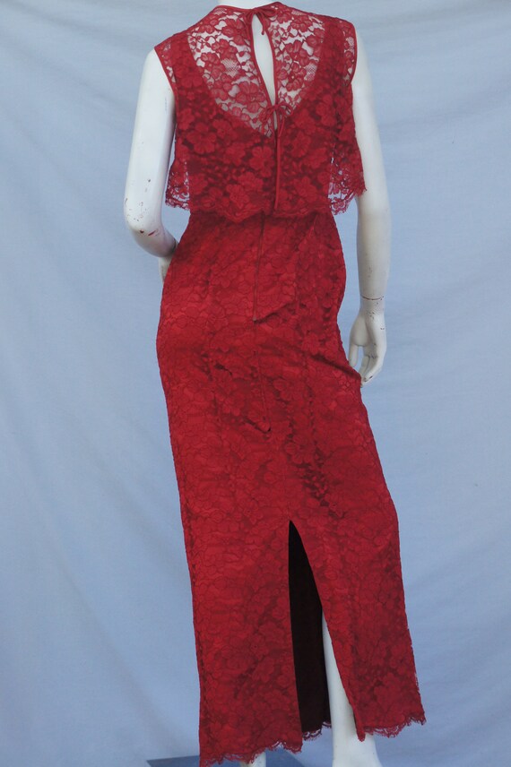 Vintage 50s Red Lace Maxi Dress Gown Retro Mid Ce… - image 7