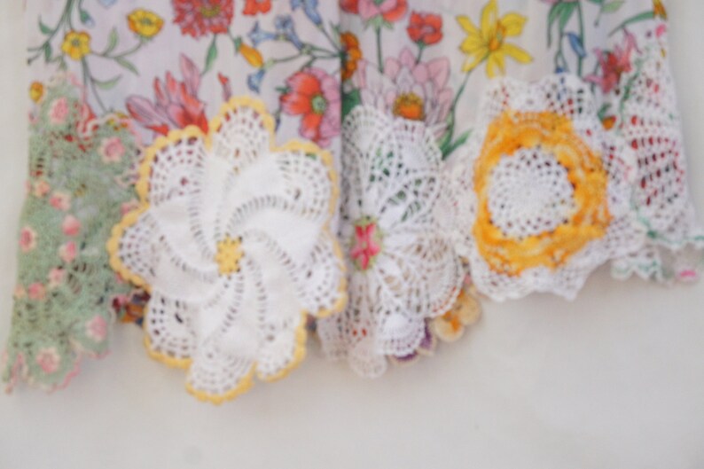 Handmade OOAK Up Cycled Lace Doily Trim Floral Slip Dress Bohemian Cottagecore Chic/Hippie/Cottagecore image 7